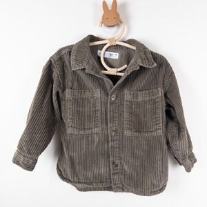 Zara Corduroy Shacket Kids 18-24M Olive Green Button Down Long Sleeve Pocket